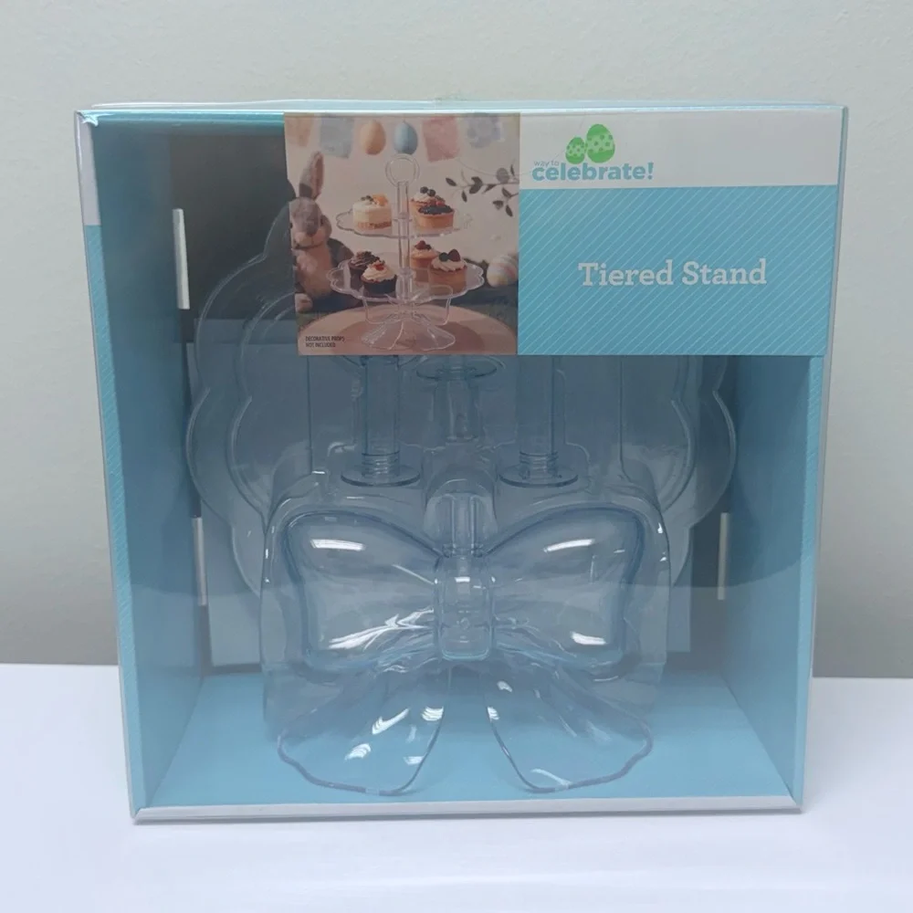 New! Tiered Treat Stand with Bow, Clear, 11